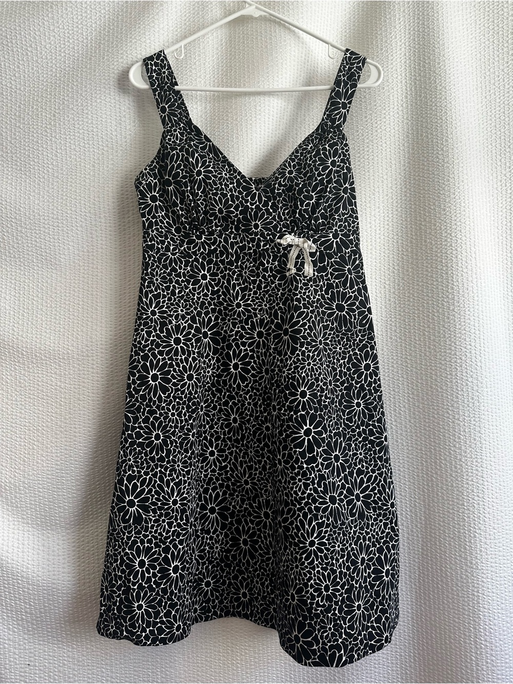 Tommy Hilfiger Black White Floral Daisy Sundress Fit Flare Dress Size 8